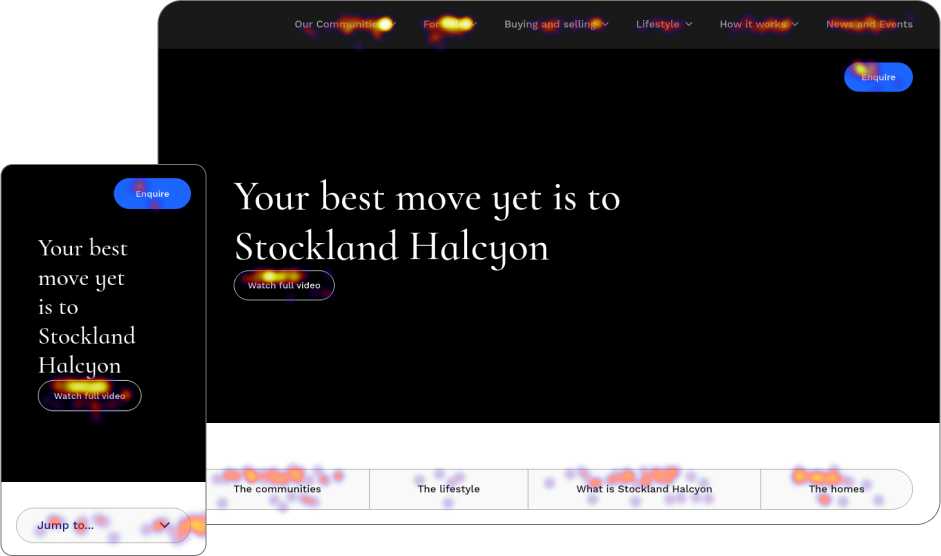 Heat map of Stockland page with enquiry button