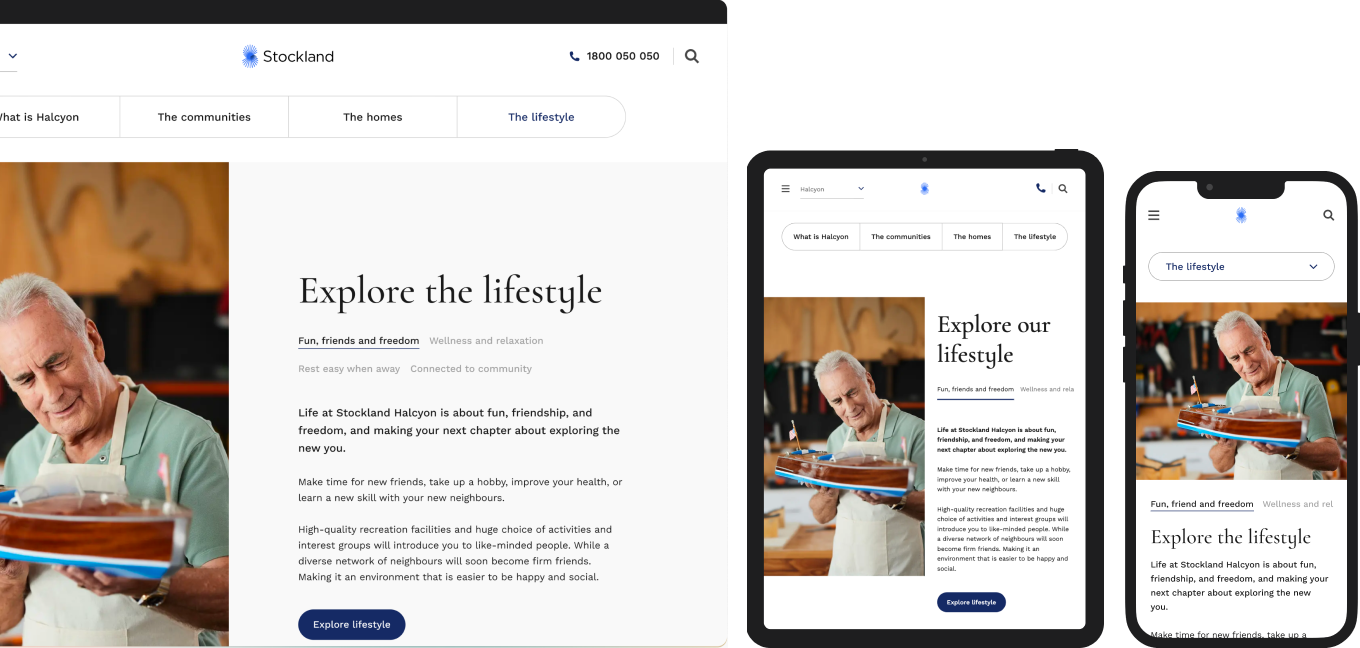 Lifestyle page on multiple screen sizes